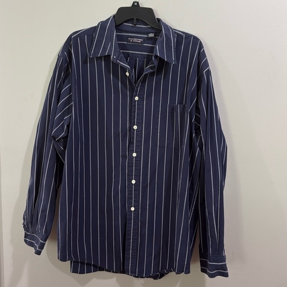 Roundtree & Yorke Blue Striped Button Down Dress Shirt - Picture 1 of 4